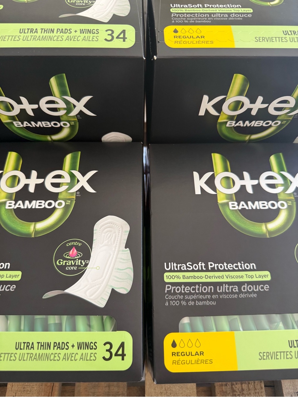 4- U by Kotex Bamboo Ultra Thin Pads with Wings - 34 per box